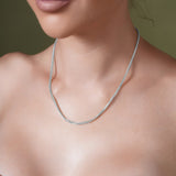 Franco Silver Chain worn by a model, showcasing its elegant design and polished finish.