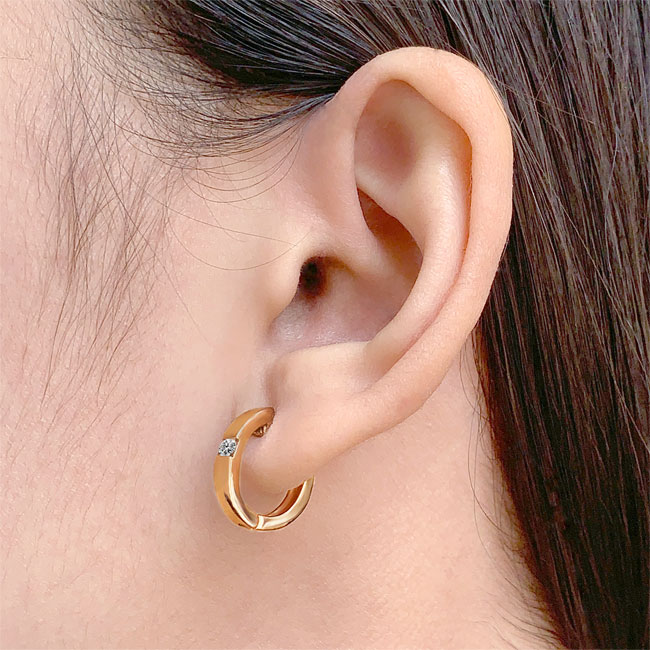 Yellow Gold Single Lab Grown Diamond Hoop Earrings Image 2