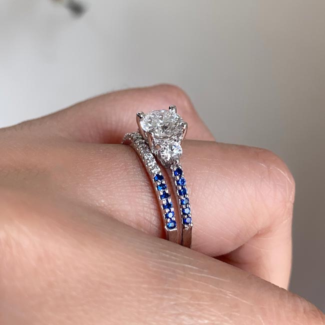 Custom Two-tone Three Stone Blue Sapphire And Diamond Engagement Ring  #103056 - Seattle Bellevue | Joseph Jewelry