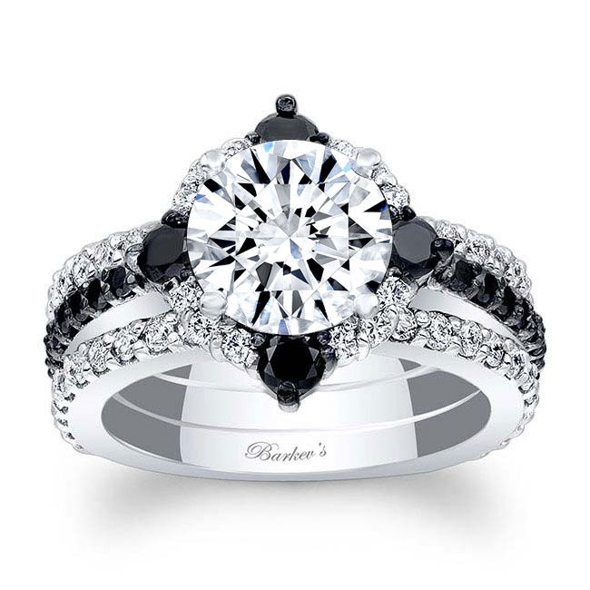2 Carat Moissanite Halo Black Diamond Accent Set With 2 Bands