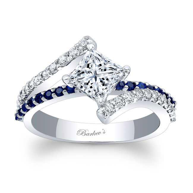Blue Sapphire Accent Kite Set Engagement Ring