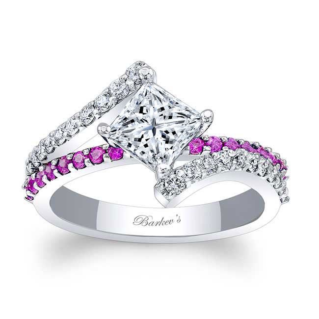 Pink Sapphire Accent Kite Set Engagement Ring