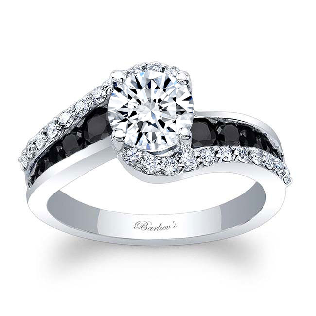 Curved Black Diamond Accent Engagement Ring