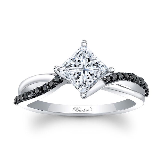 Black Diamond Accent Princess Cut Moissanite Twist Ring