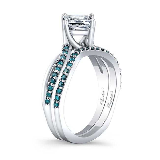  Princess Cut Moissanite Blue Diamond Accent Twist Ring Set Image 2