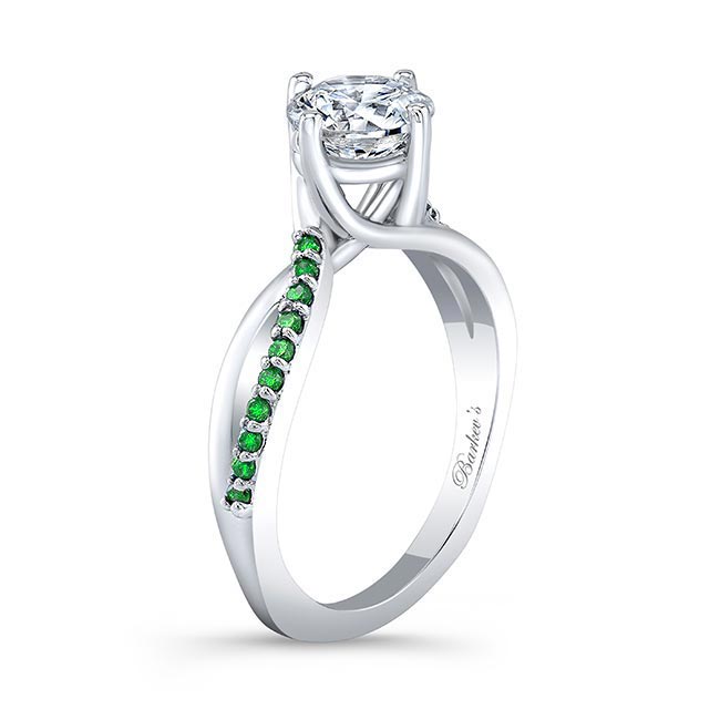 White Gold Twisted Emerald Accent Engagement Ring Image 2