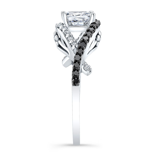 White Gold Criss Cross Princess Cut Lab Diamond Ring With Black Diamond Accents Image 3