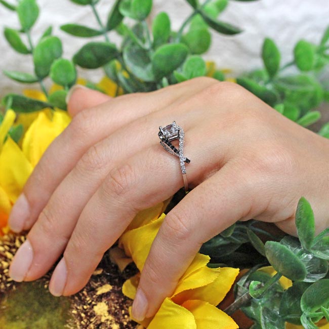 Platinum Criss Cross Princess Cut Lab Diamond Ring With Black Diamond Accents Image 5