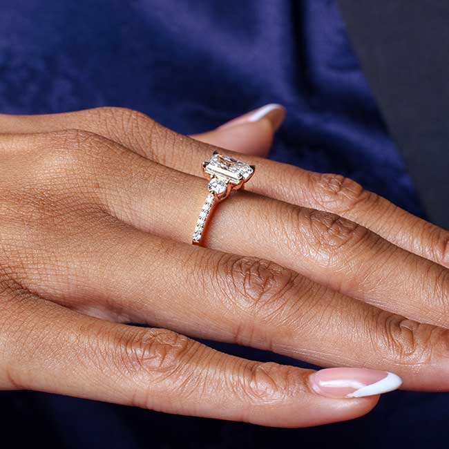 Rose Gold Moissanite 3 Stone Radiant Cut Engagement Ring Image 5