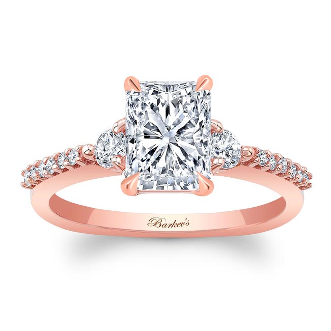 Rose Gold Moissanite 3 Stone Radiant Cut Engagement Ring