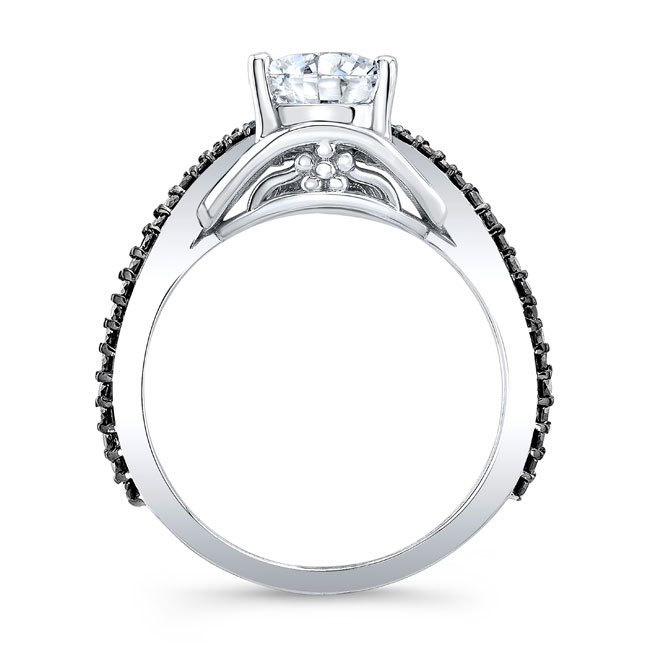  Unique Pear Shaped Moissanite Black Diamond Accent Ring Image 2