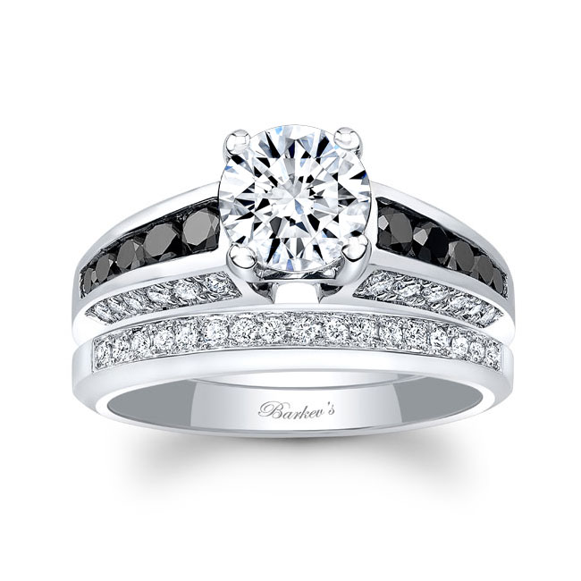 Channel Black Diamond Accent Wedding Ring Set