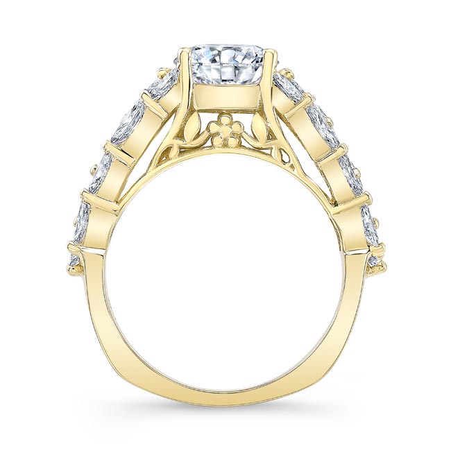 Yellow Gold Three Row Diamond Radiant Cut Moissanite Ring Image 2