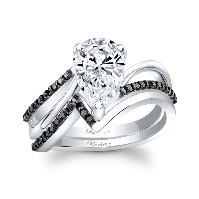 Split Shank Black Diamond Accent Pear Moissanite Bridal Set