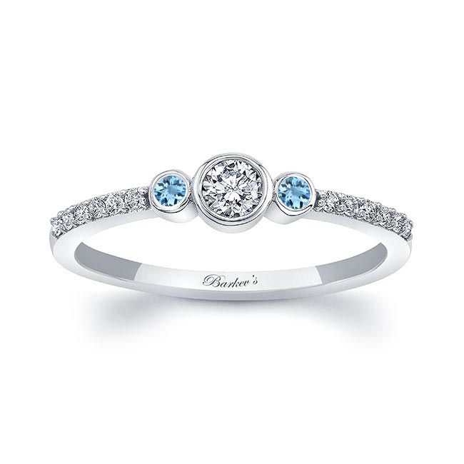Mia Three Stone Aquamarine Diamond Promise Ring