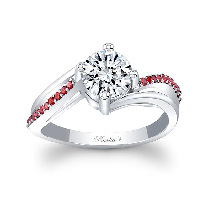 White Gold Split Shank Engagement Ring With Rubies