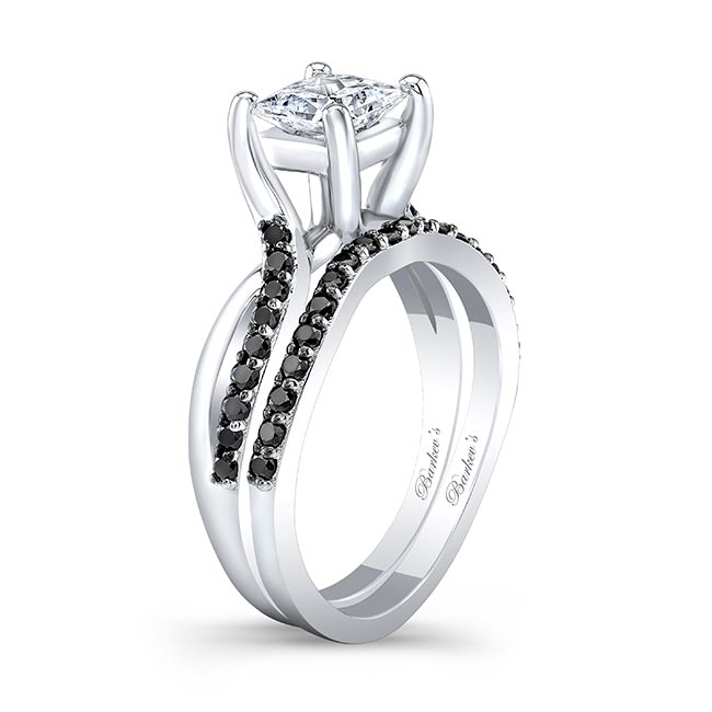White Gold Princess Cut Lab Diamond Ring Set With Black Diamond Accents Image 2