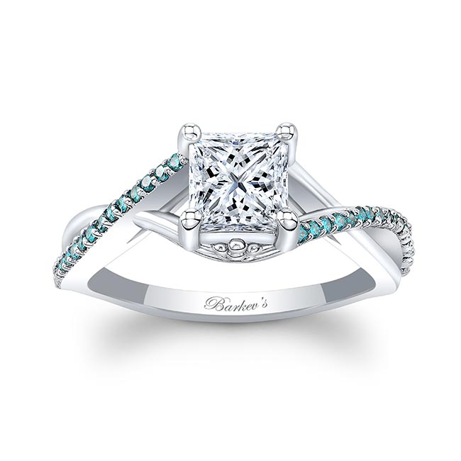 One Carat Princess Cut Blue Diamond Accent Ring