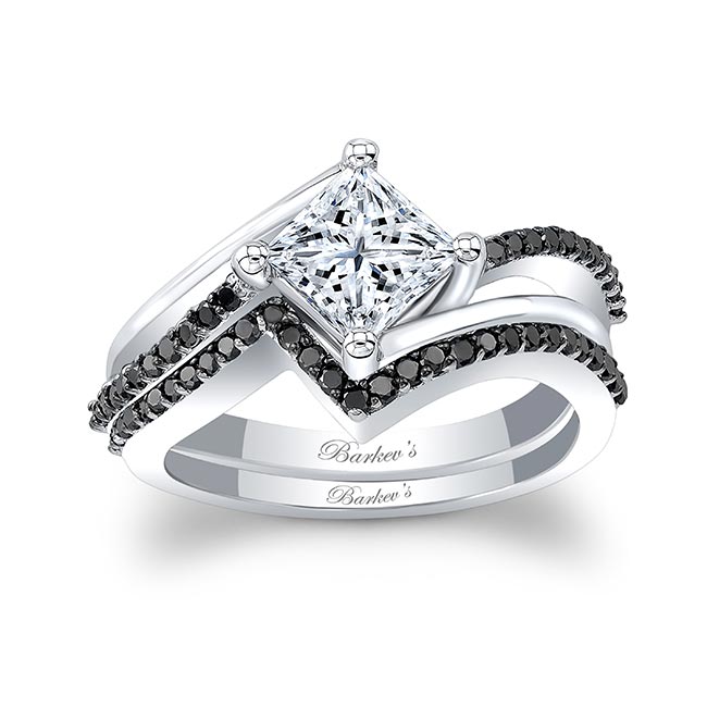 Princess Cut Black Diamond Accent Engagement Ring Set