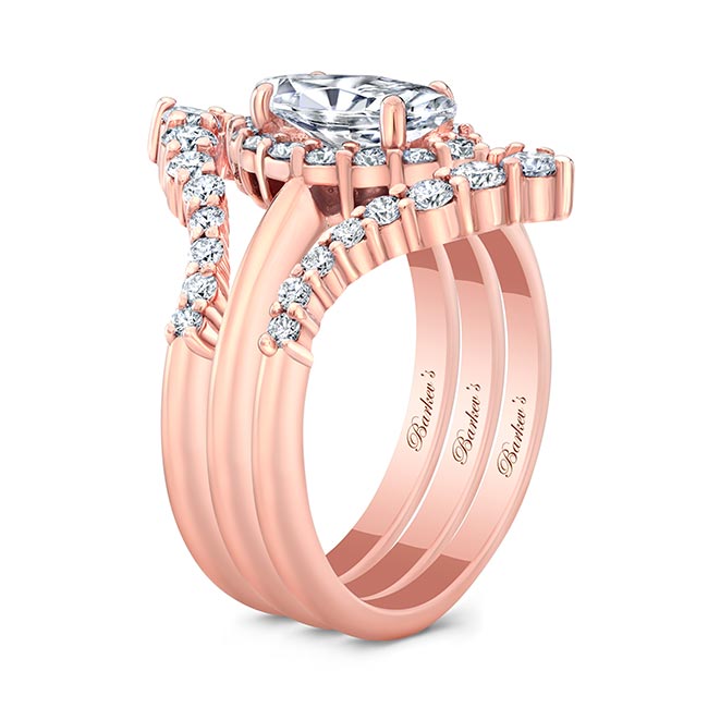 Rose Gold Marquise Cut Moissanite Wedding Set With 2 Bands Image 2