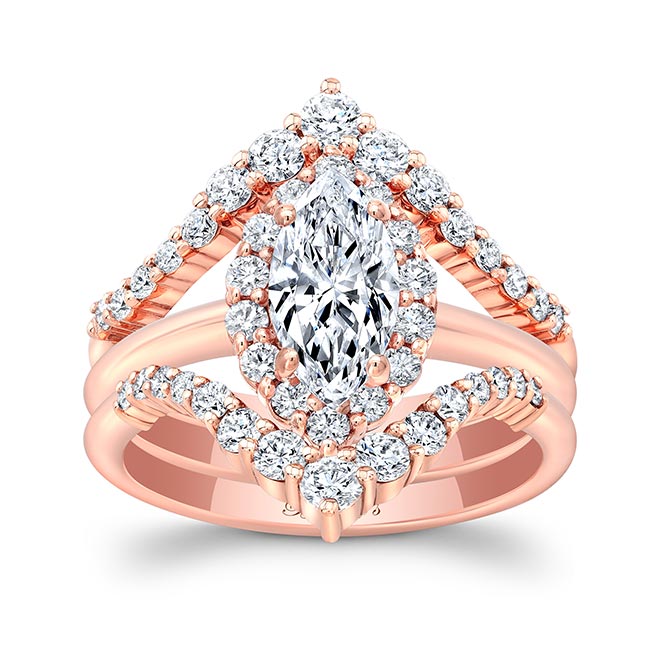 Rose Gold Marquise Cut Moissanite Wedding Set With 2 Bands