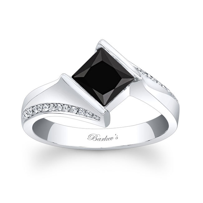 Princess Cut Square Black And White Diamond Ring