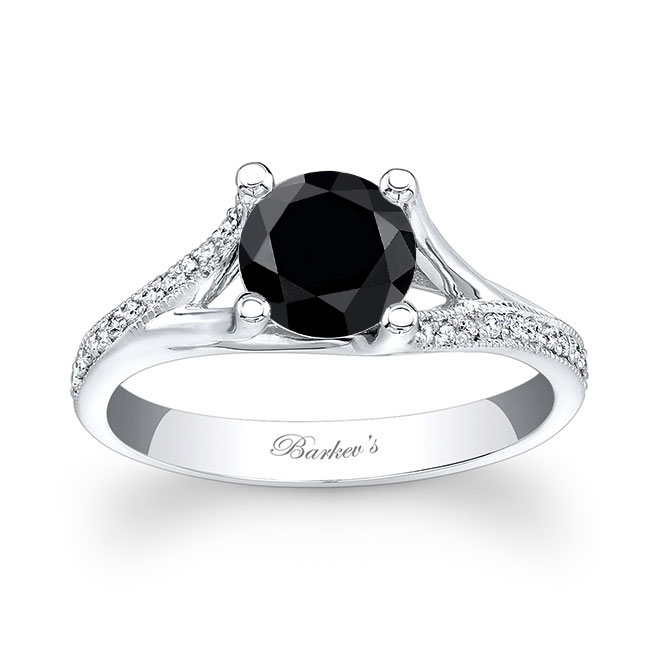 V Shaped Black And White Diamond Engagement Ring