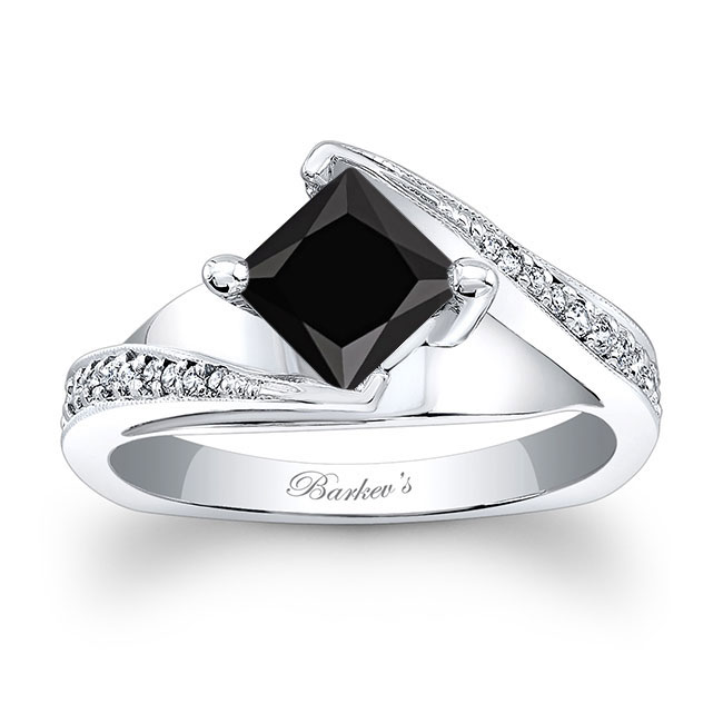 1 Carat Princess Cut Black And White Diamond Engagement Ring