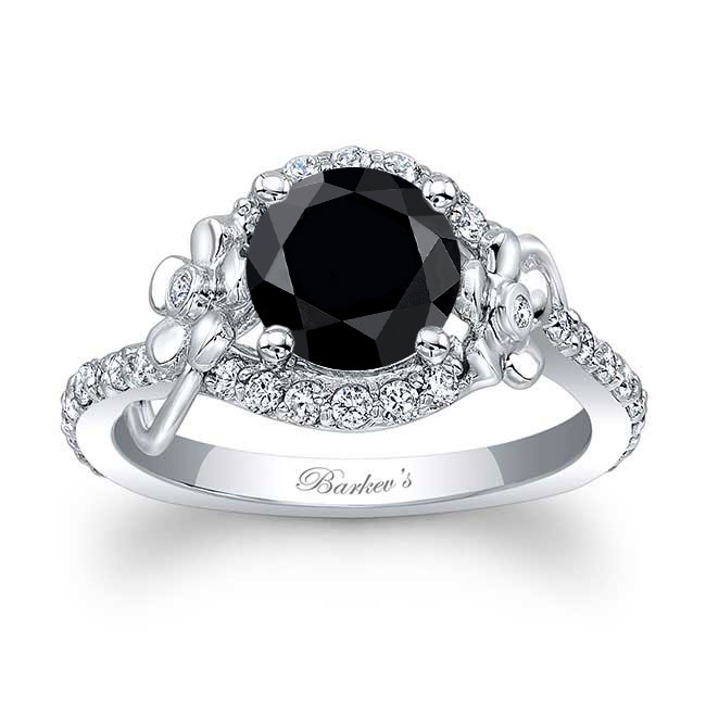 Black And White Diamond Flower Engagement Ring