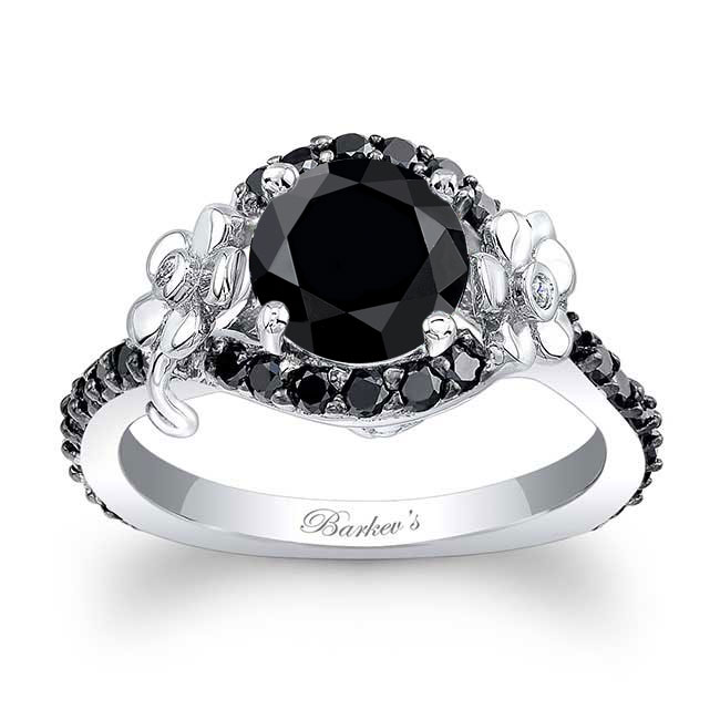 Black Diamond Flower Engagement Ring