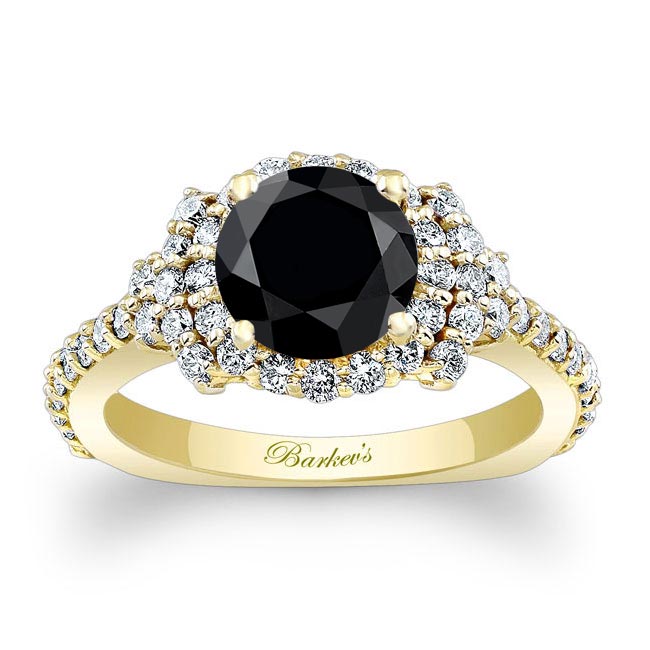 Yellow Gold Black And White Diamond Cluster Ring