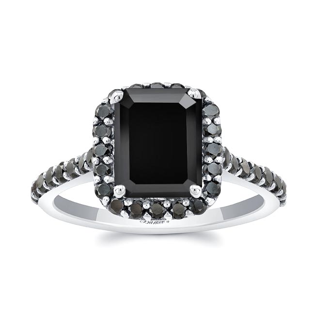 Emerald Cut Black Diamond Halo Ring | Barkev's