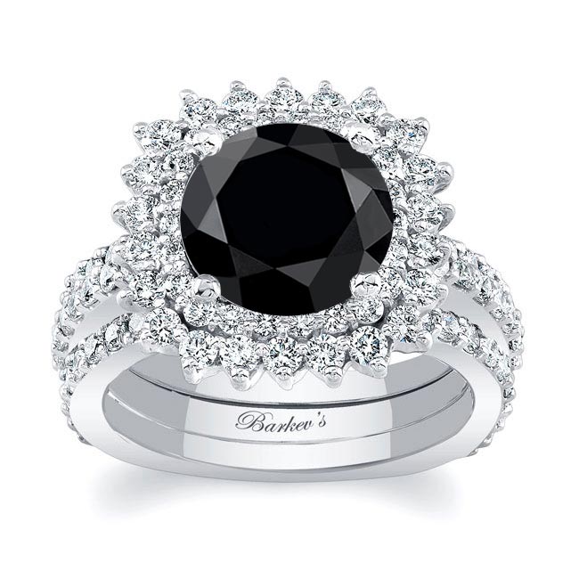 Platinum 3 Carat Black And White Diamond Engagement Ring Set With 2 Bands