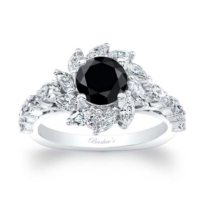 Black And White Diamond Sunflower Engagement Ring