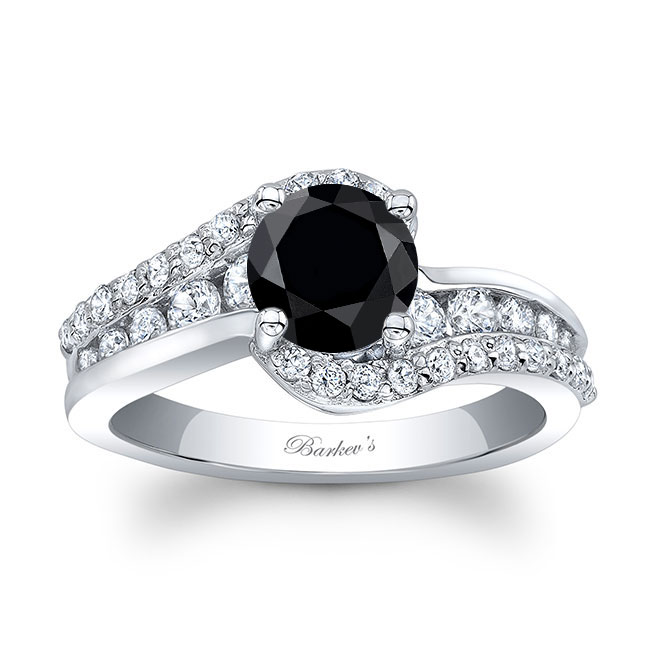 Curved Black And White Diamond Engagement Ring