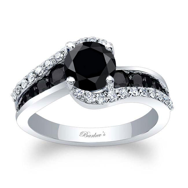 Curved Black Diamond Engagement Ring