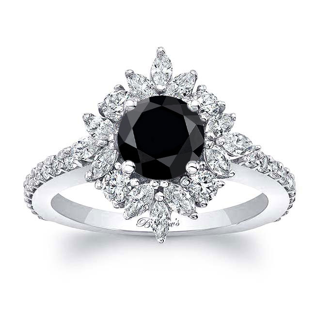 Marquise Halo Black And White Diamond Engagement Ring