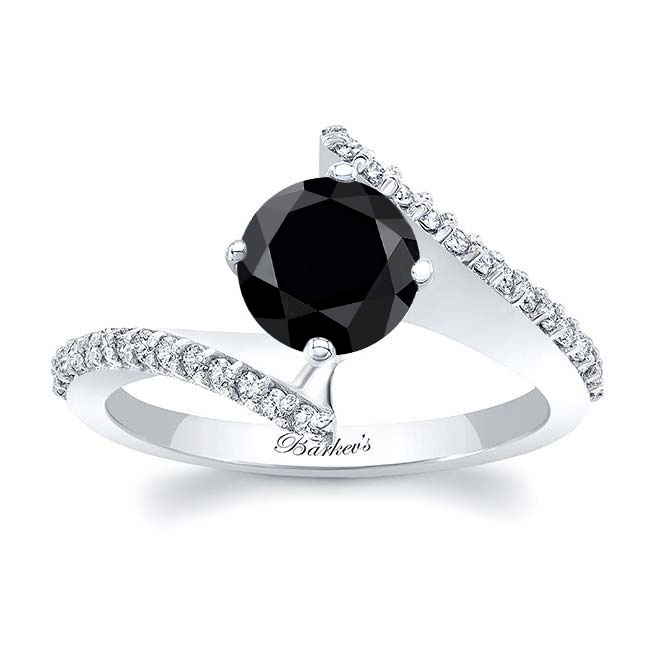 Modern Bypass Black And White Diamond Engagement Ring