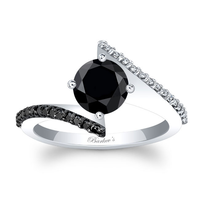 Modern Bypass Black Diamond Engagement Ring