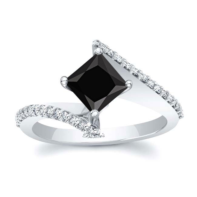 Princess Cut Black And White Diamond Bypass Ring