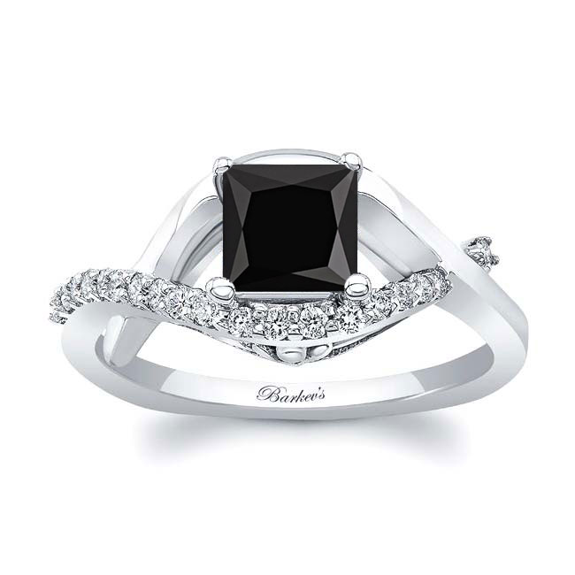 Criss Cross Princess Cut Black And White Diamond Engagement Ring