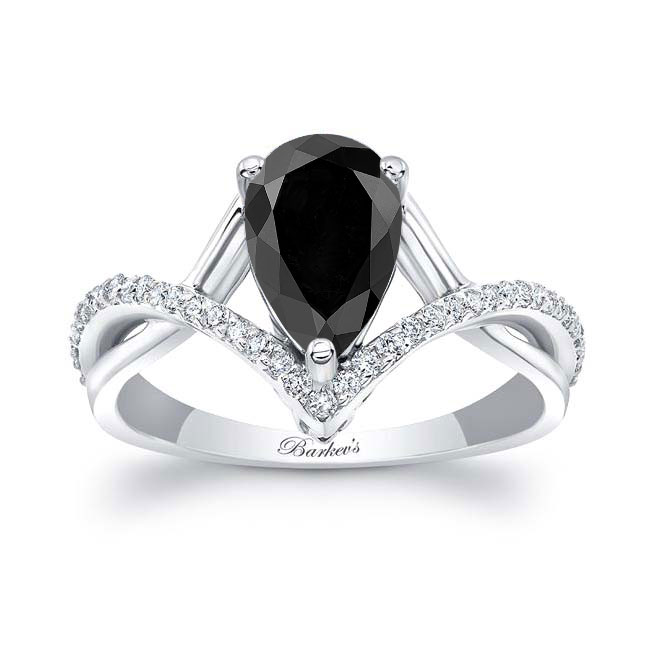 Unique Pear Shaped Black And White Diamond Ring