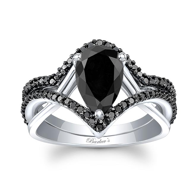 Unique Pear Shaped Black Diamond Wedding Set