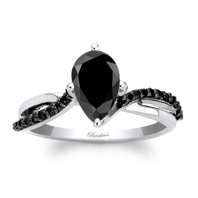 Pear Shaped Black Diamond Ring With Twisted Band