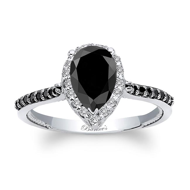 Eva Pear Shaped Black Diamond Halo Ring