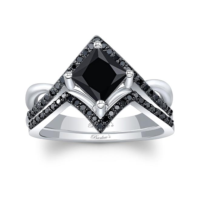 Unique Princess Cut Black Diamond Engagement Ring Set