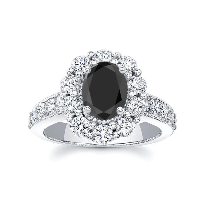 Oval Halo Black And White Diamond Ring