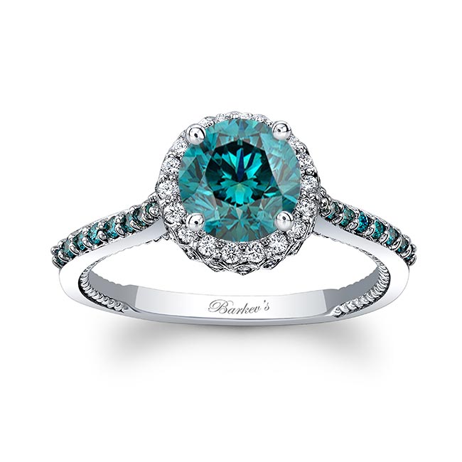 Round Halo Blue Diamond Ring