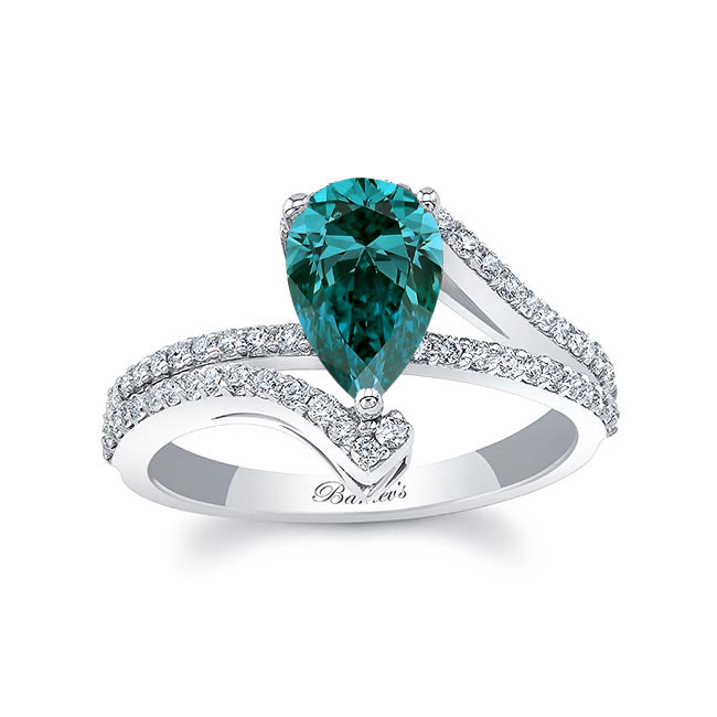 Split Shank Pear Blue And White Diamond Engagement Ring
