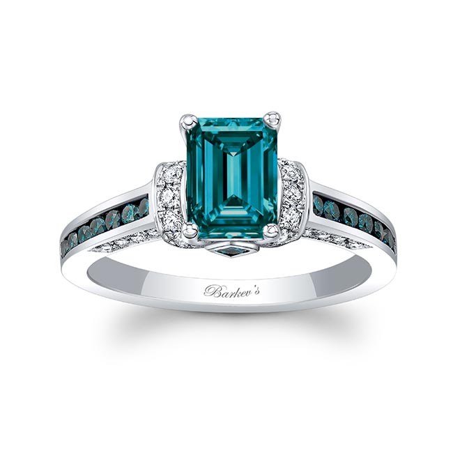 Emerald Cut Blue Diamond Ring